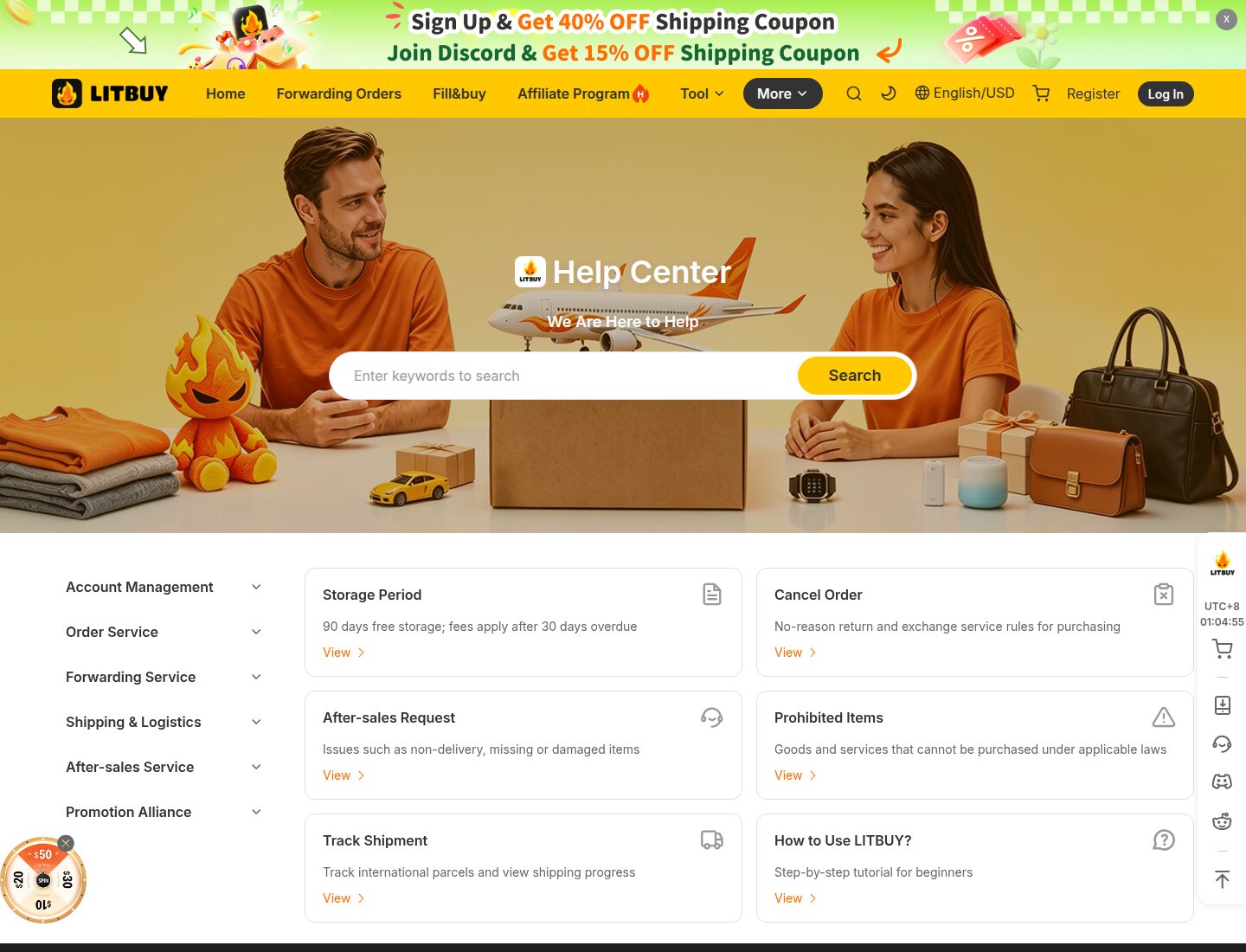 Official Help Center. Own capture 1 Oct 2026. Storage Period (90 free days from stocked/listed) and Prohibited Items sit there — not another agent’s table.